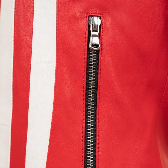 Designer Red Leather Racer Jacket - Picture 5 of 8